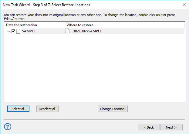 Changing DB2 restoration location