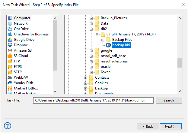 Specifying the DB2 index file