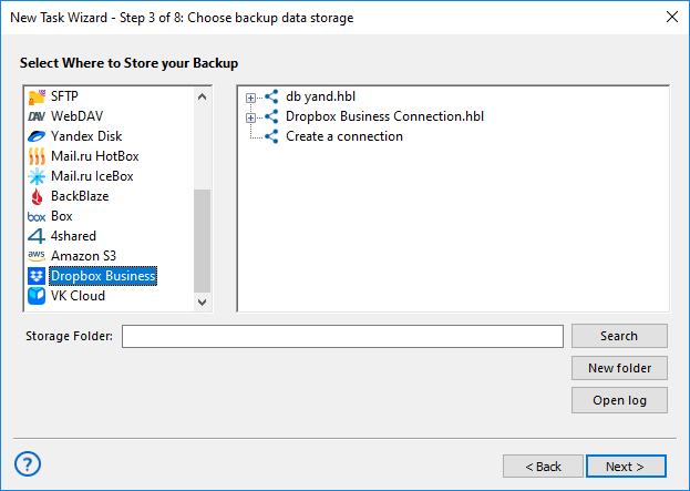 Creating data backups on Dropbox Business using Handy Backup