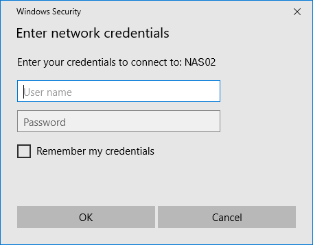 Enter username and password to access the NAS