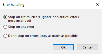 Changing error handling settings