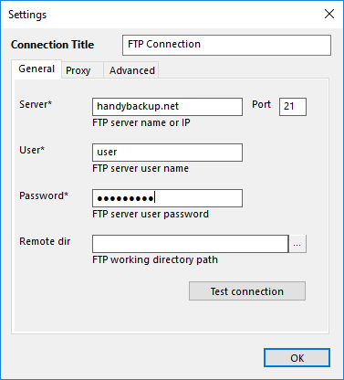 Configuration of the FTP plug-in