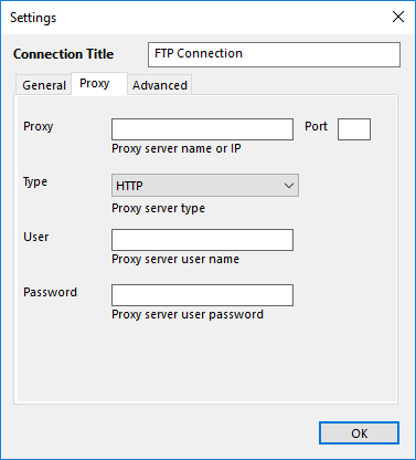 Configuration of the FTP plug-in: Proxy