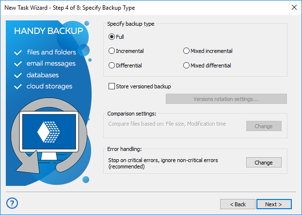 Selecting type of backup