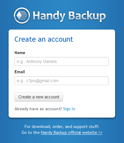 Creating a new HBDrive account