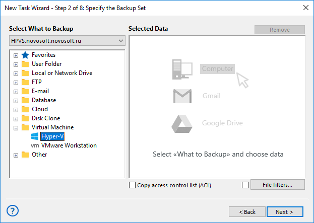 Selecting the Hyper-V plug-in