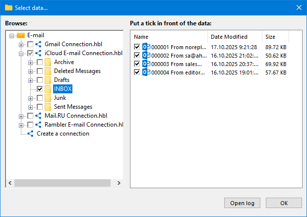 Configure iCloud Mail backup options in Handy Backup