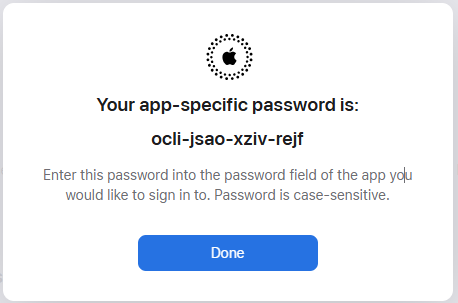 iCloud App-Specific Password Generated for Handy Backup