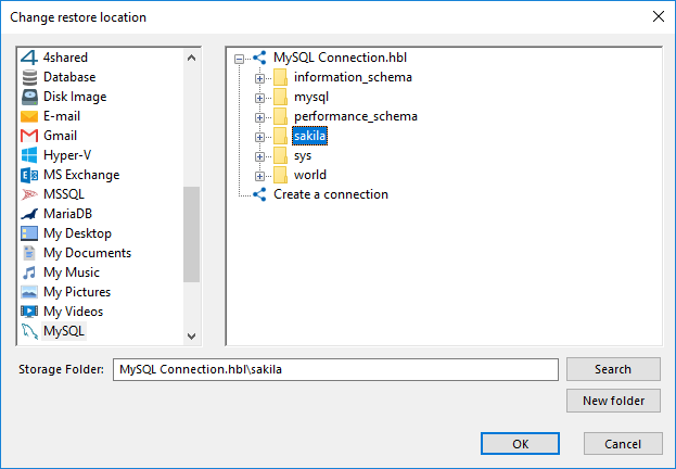 Changing MySQL restore paths