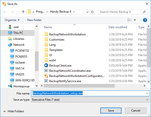Saving an installation file for a Network Agent Saving a Network Agent
