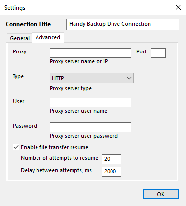 Configuration of the Online Backup plug-in: Advanced