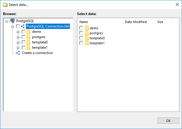 Select PostgreSQL data for Backup