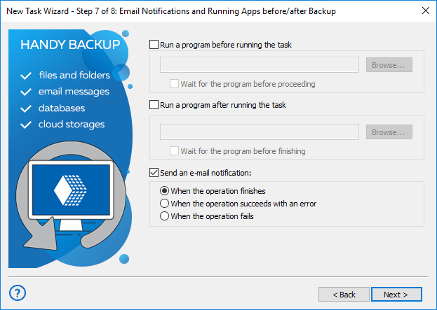 Step 7 - launching third-party programs before and after copying in advanced mode