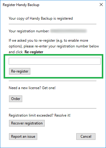 Handy Backup Re-Registration Window