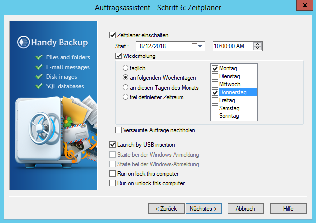 Zeitgesteuertes Backup mit Handy Backup