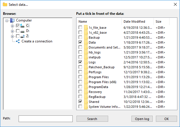 Select the Sage Payroll files for backup