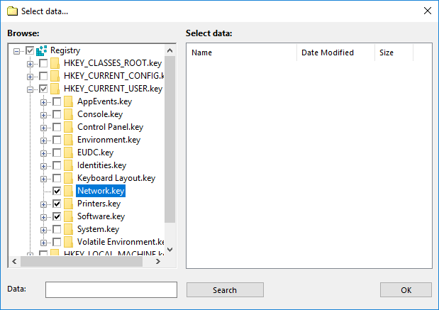 Selecting data of the Registry plug-in
