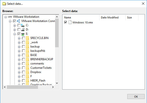 Backup select data VMware