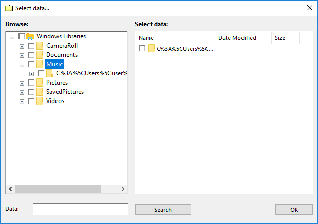 Selecting data of the Windows Libraries plug-in
