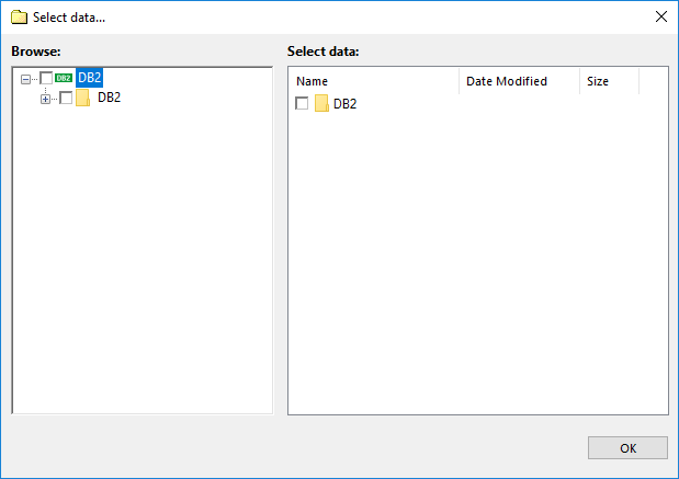 Select DB2 databases folders 