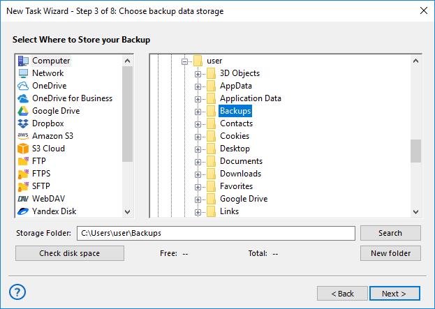 Selecting the MySQL plug-in as storage destination