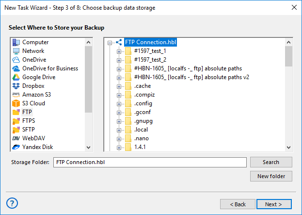 Selecting the FTP plug-in as destination