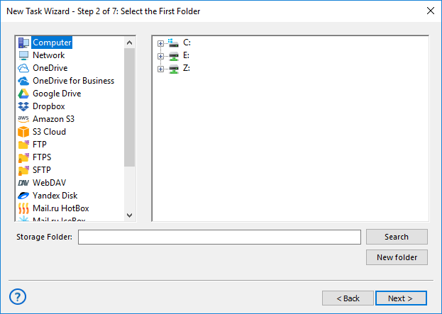 Step 2 - select the first synchronization folder in advanced mode