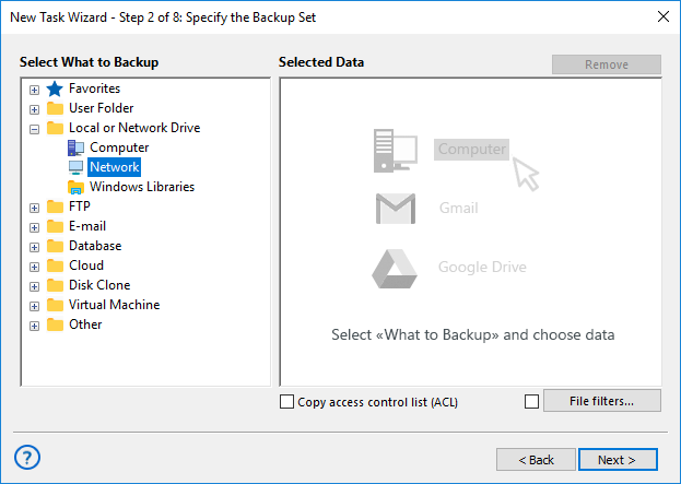 Select Network for QNAP Backup