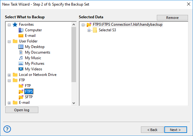 Handy Backup: FTPS connection successfully added