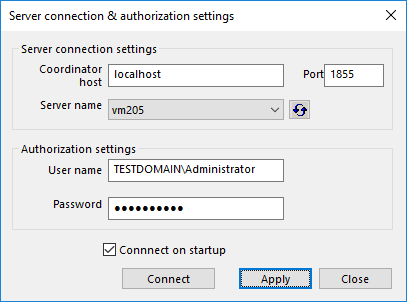 Client-to-server connection dialog
