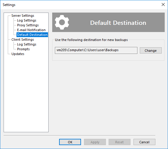 Specifying default destination