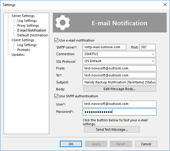 Configuring e-mail notifications