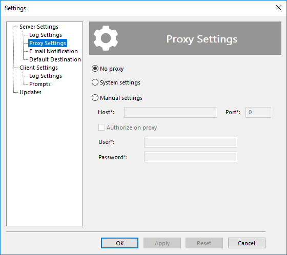 Proxy settings