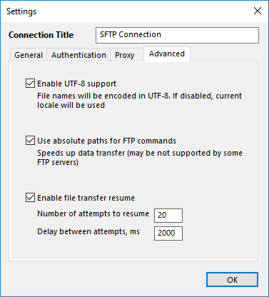 Configuration of the SFTP plug-in: Advanced