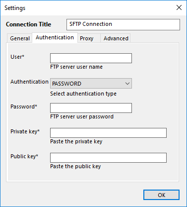 Configuration of the SFTP Plug-in: Authentication
