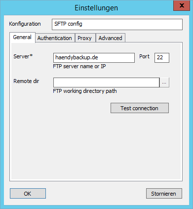 Wählen Sie den SFTP-Server als Backup-Ziel aus