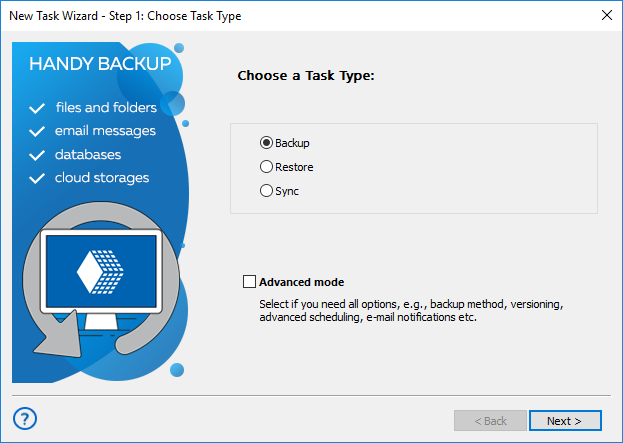 simple mode for quick Sony Vaio laptop backup