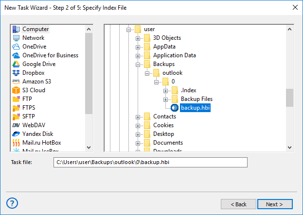 Step 2 - select backup storage in simple mode