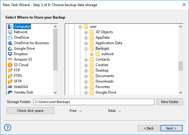 choose storage for Sony Backup