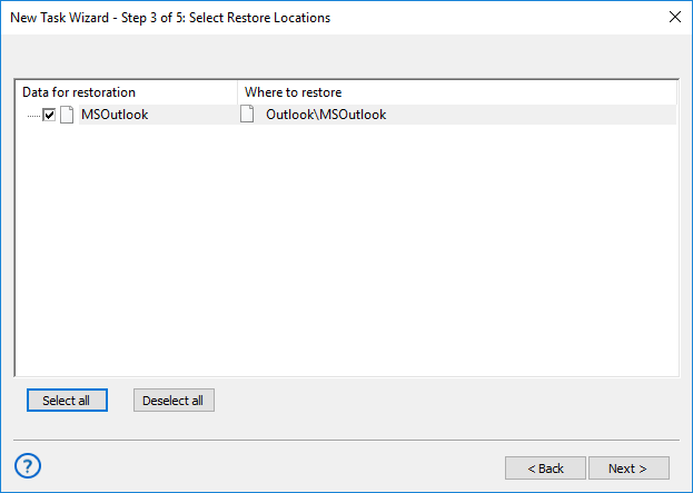Step 3 - choosing a place to restore backup in simple mode