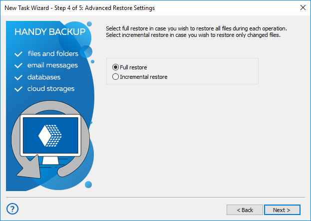 Step 4 - Select the type of recovery in simple mode