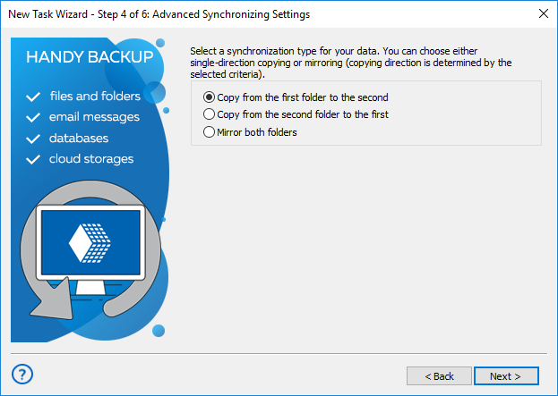 Step 4 - Select the direction of data synchronization in simple mode