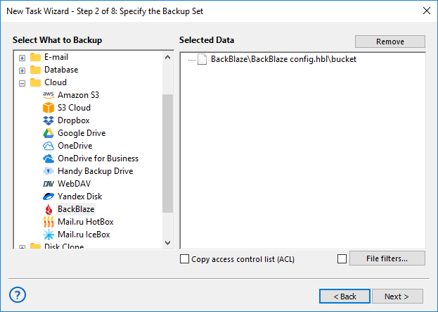 Select Backblaze Data for Backup