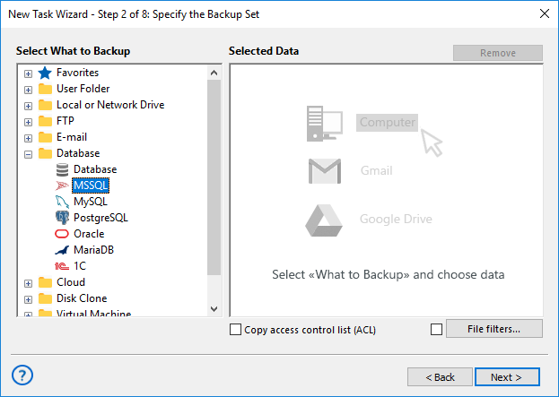 Settings for MSSQL Backup