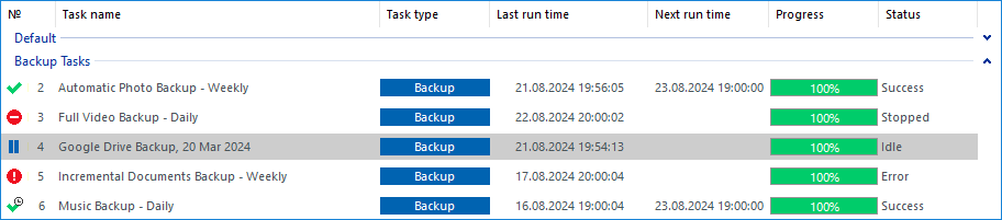 Task View pane of the main window