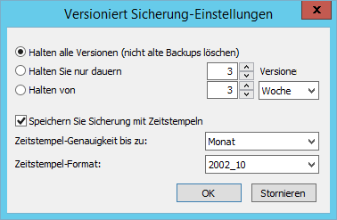 Richten Sie Zeitstempel für die Sicherung ein