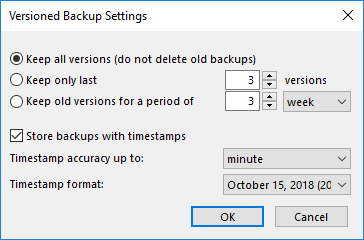 Versions rotation settings of Windpws 7 Backup