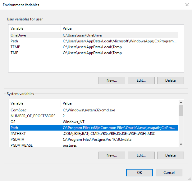 Environment variables list in Windows 7