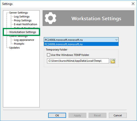 Setting Up a Temporary Folder for Workstations