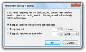 Versioned backup settings